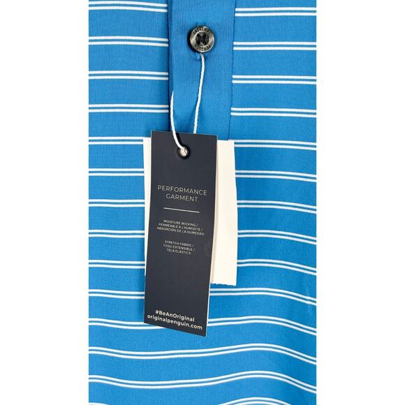 Penguin Mens Striped Polo Shirt Short Sleeve Size 2XL Cloisonne Blue Golf NWT - Picture 7 of 10
